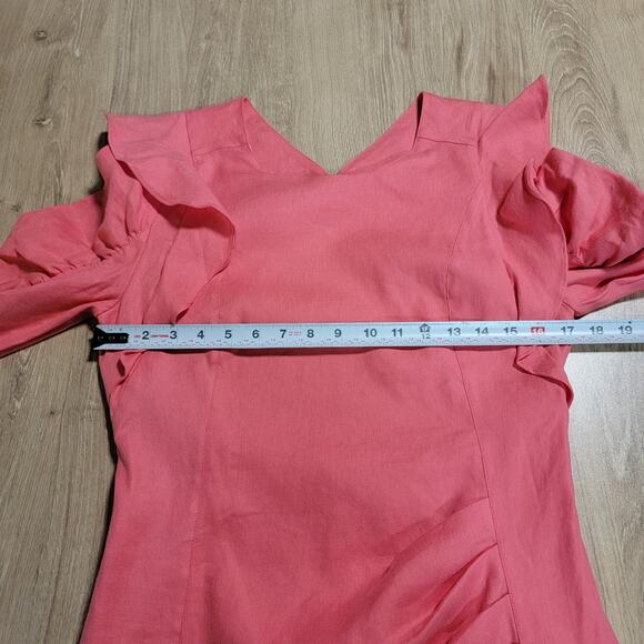 Audette Size Large Linen Tencel Eclipse Dress Ruche Coquette Ruffle Glam Party - Picture 14 of 14